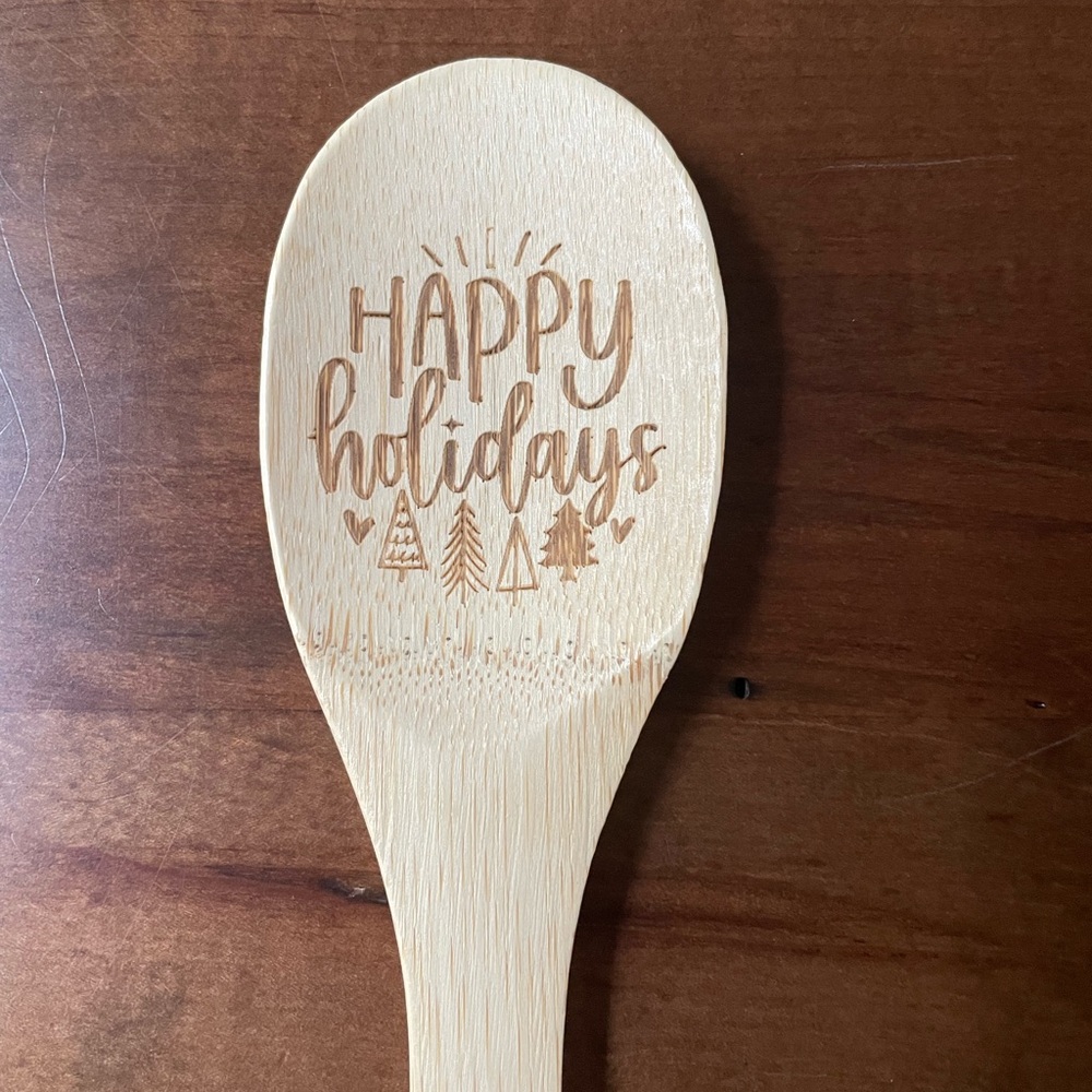 Happy Holidays Bamboo Spoon